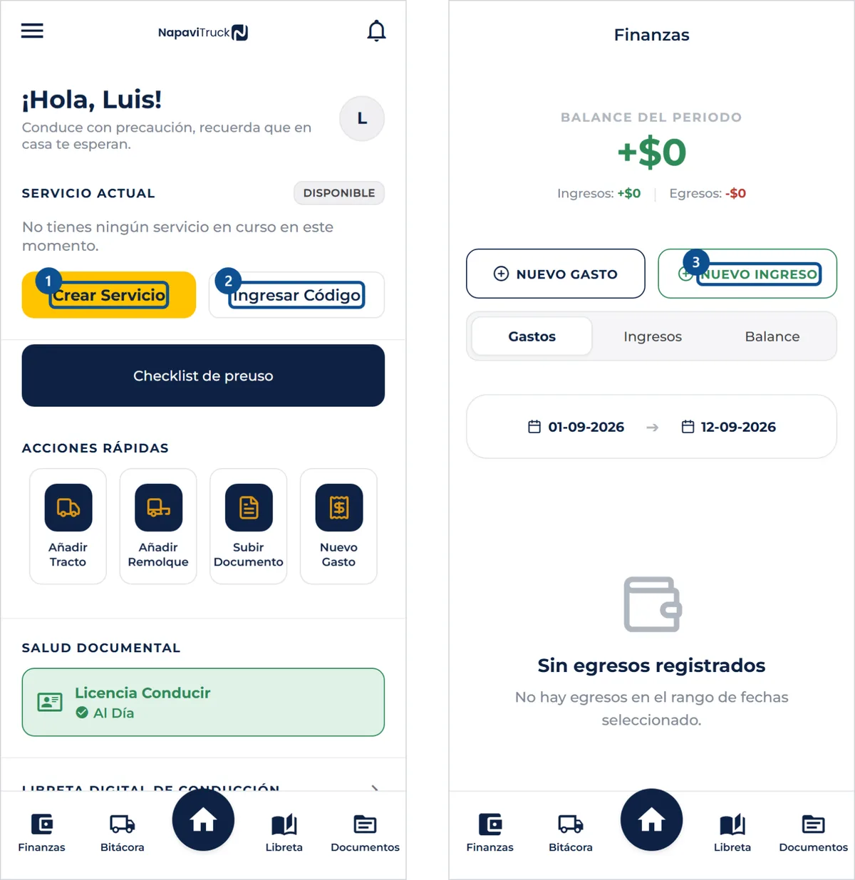 Pantalla de «Trabajar como conductor independiente», con los pasos señalados por número