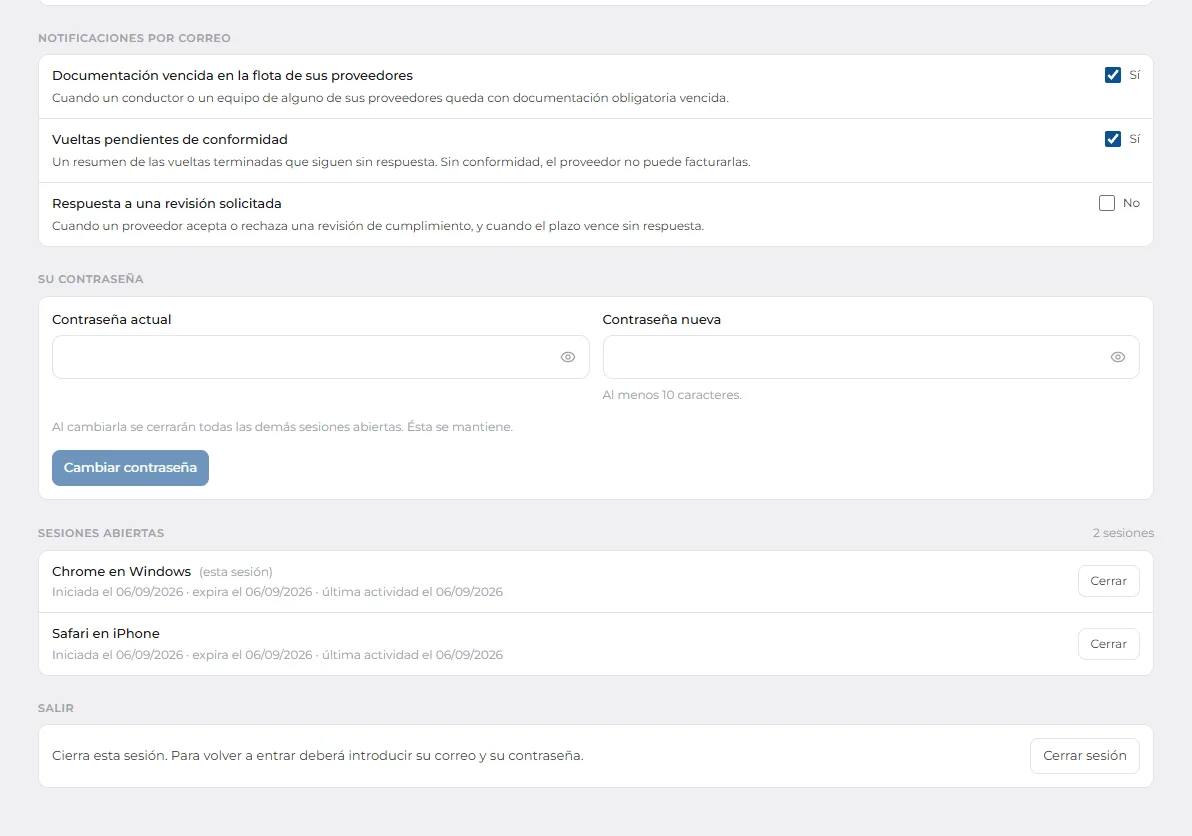 Pantalla de «Elegir qué avisos llegan por correo», con los pasos señalados por número