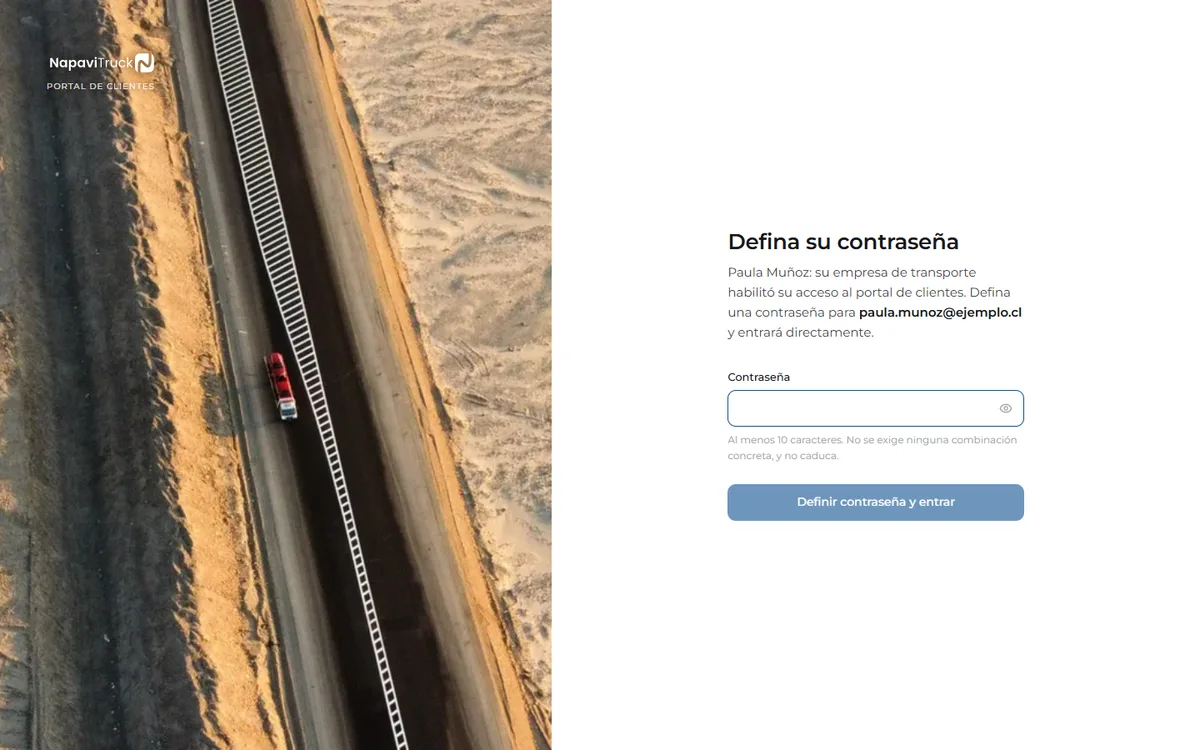 Pantalla de «Entrar al portal por primera vez», con los pasos señalados por número